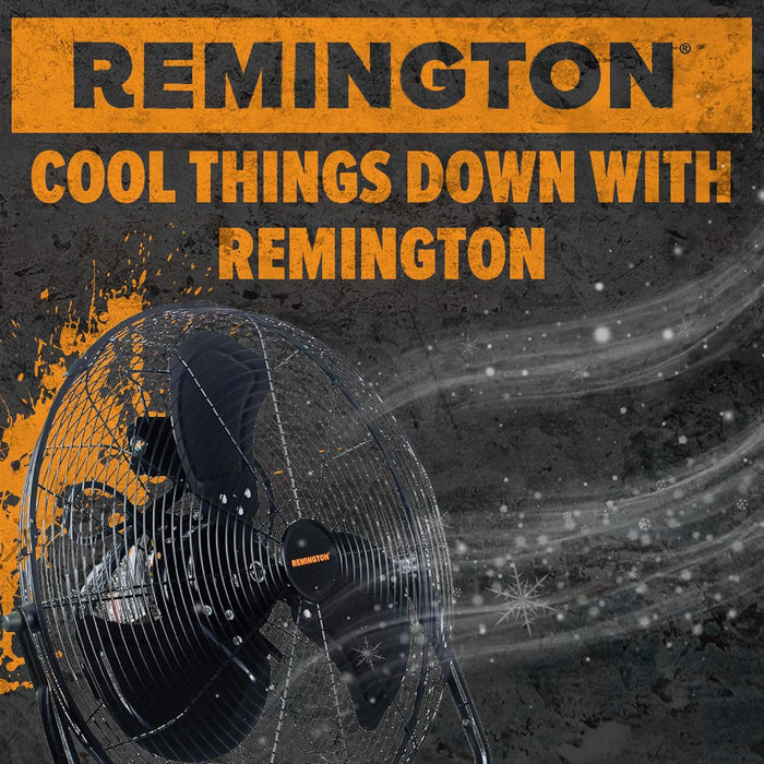 Remington 20REM-F High Velocity Floor Fan, 3 Speed Portable Cooling Unit, Heavy Duty Metal Airflow for Large Shops, Garages, and Warehouses, 20 Inch, Black