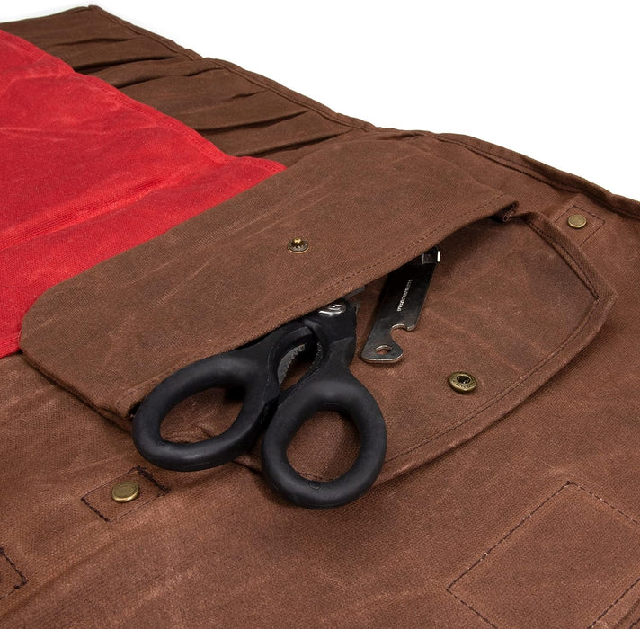 Dickies 57124 Chef Knife Roll Bag Portable Organizer and Cutlery Storage Roll, Waxed Canvas and Leather, Medium