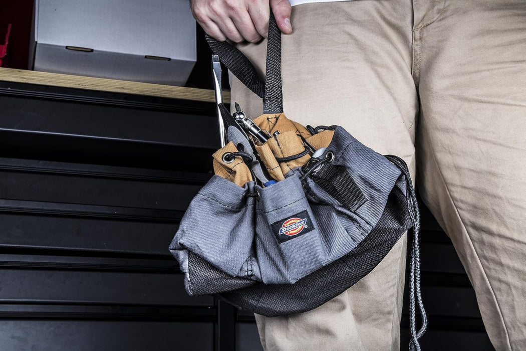 Dickies 57004 12-Pocket Drawstring Work/Tool Bag, Heavy-Duty Drawstrings for Quick-Closure, Snap-Secured Tape Strap, Durable Canvas Construction