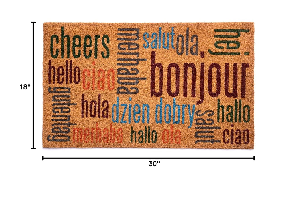 Notrax | C12S1830HW | Notrax Multi-Lingual Hello, Vinyl-Backed Natural Coir Doormat, Entry Mat for Indoor or Outdoor Use, 18"x30", C12 (C12S1830HW)