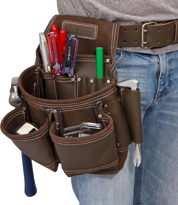 Estwing 94750 9-Pocket Full Leather Framer's Pouch Brown