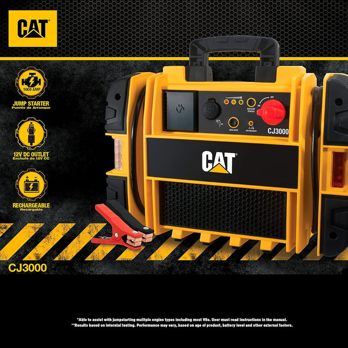 CAT CJ3000 Professional Jump Starter 2000 Peak Amp Battery Booster, Built-In Power Switch, Battery Clamps, Yellow