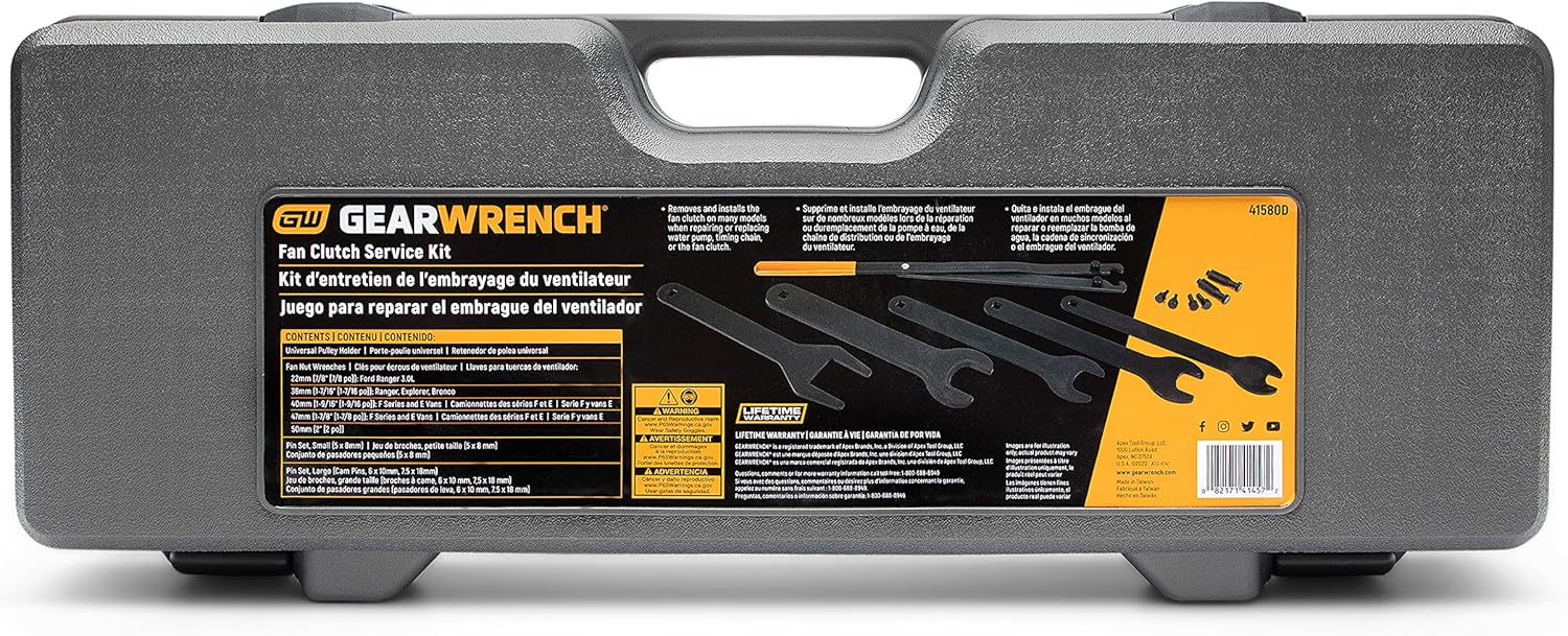 GEARWRENCH Fan Clutch Service Set, Fan Nut Wrenches, Pully Holder, Blow Mold Case- 41580D