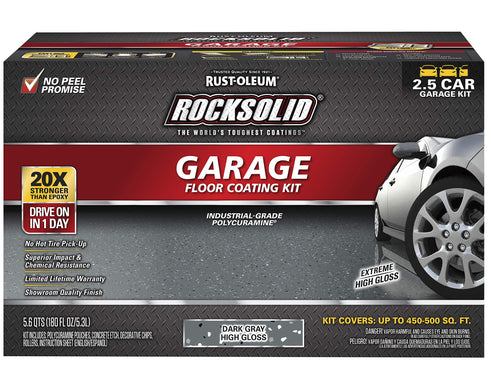 Rust-Oleum 317284 RockSolid Polycuramine Garage Floor Coating, 2.5 Car Kit, High Gloss Dark Gray