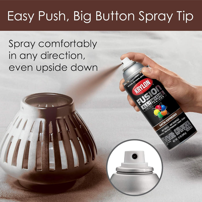Krylon Fusion All-In-One Adhesive Spray Paint for Indoor/Outdoor Use, Satin Espresso, 12 Ounce (Pack of 1)