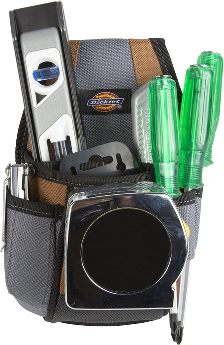 Dickies 57099 4-Pocket Rigid Tool Pouch with Tape Clip, Universal-fit Steel Clip for Tool Belt, Tunnel Loop