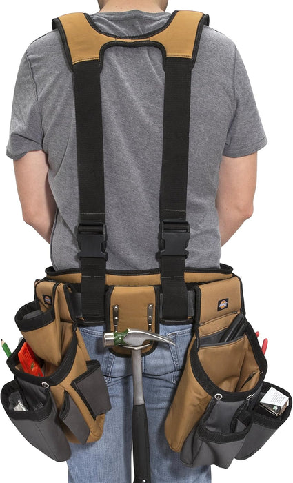 Dickies 57023 4-Piece Carpenter's Rig, Padded Tool Belt Suspenders, Cooling Mesh, Leather Tool Belt, Steel Buckle, Grey/Tan, 3.8 lb.