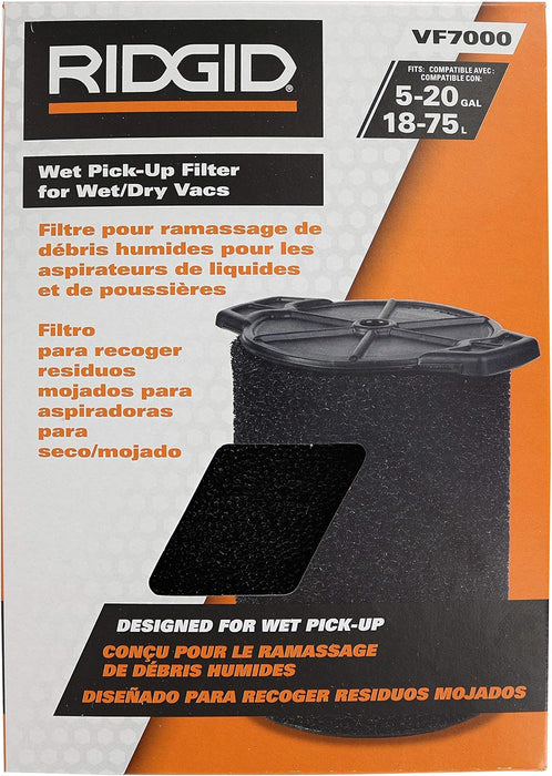Ridgid VF7000 Genuine Replacement Foam Wet Application Only Vac Filter for Ridgid 5-20 Gallon Wet/Dry Vacuums