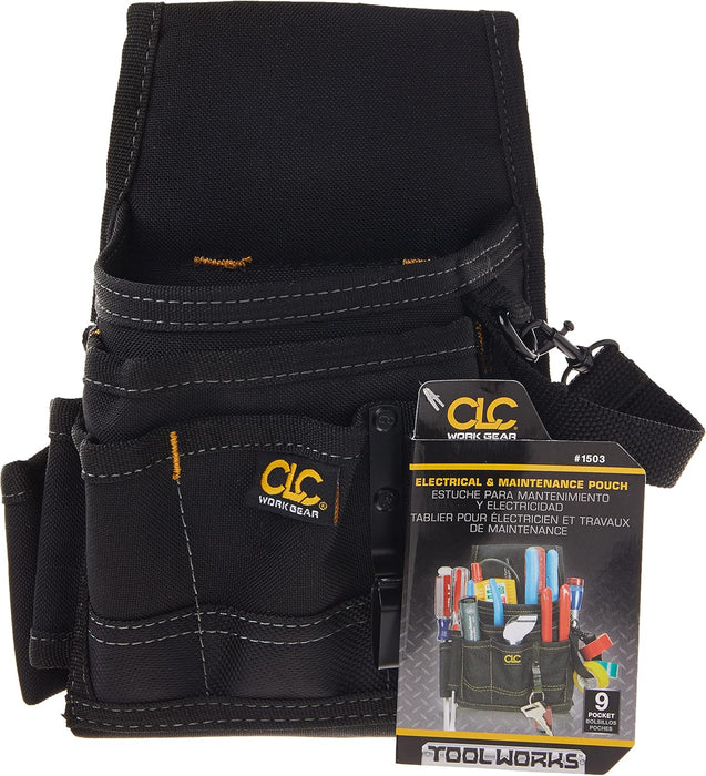 Custom Leathercraft CLC 1503 Small Electrical Maintenance Pouch , Black , 9 POCKET