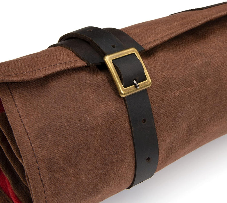 Dickies 57123 Chef Knife Roll Bag Portable Organizer and Cutlery Storage Roll, Waxed Canvas and Leather