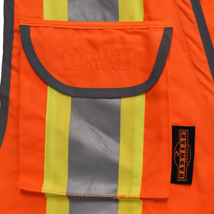 Radians SV55 Class 2 Heavy Woven Two Tone Engineer Vest with Padded Neck to Support Extra Weight in Cargo Pockets Large Orange