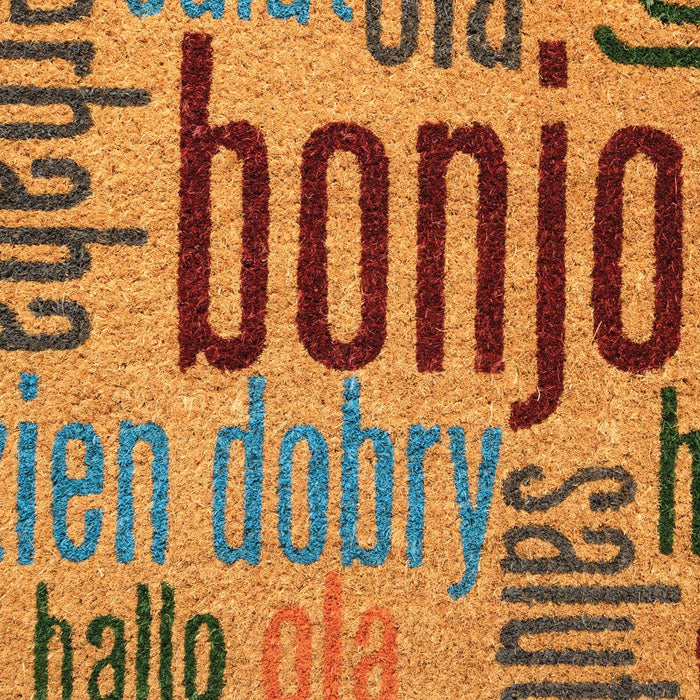 Notrax | C12S1830HW | Notrax Multi-Lingual Hello, Vinyl-Backed Natural Coir Doormat, Entry Mat for Indoor or Outdoor Use, 18"x30", C12 (C12S1830HW)