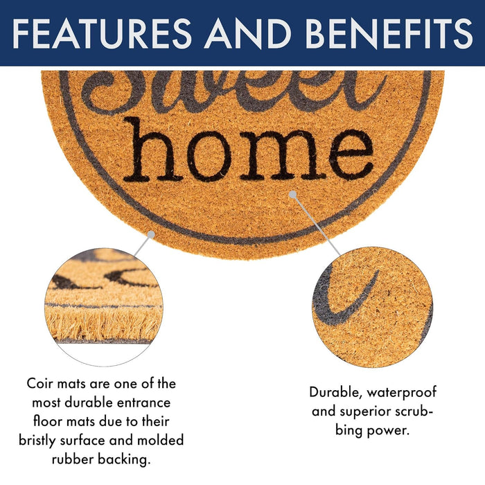 NoTrax, Home Sweet Home, Vinyl-Backed Natural Coir Doormat, Entry Mat for Indoor or Outdoor Use, 22" Round, C12 (C12S0022HM)