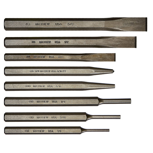 Mayhew Tools 61025 Punch and Chisel Set, Blast Finish, 8-Piece
