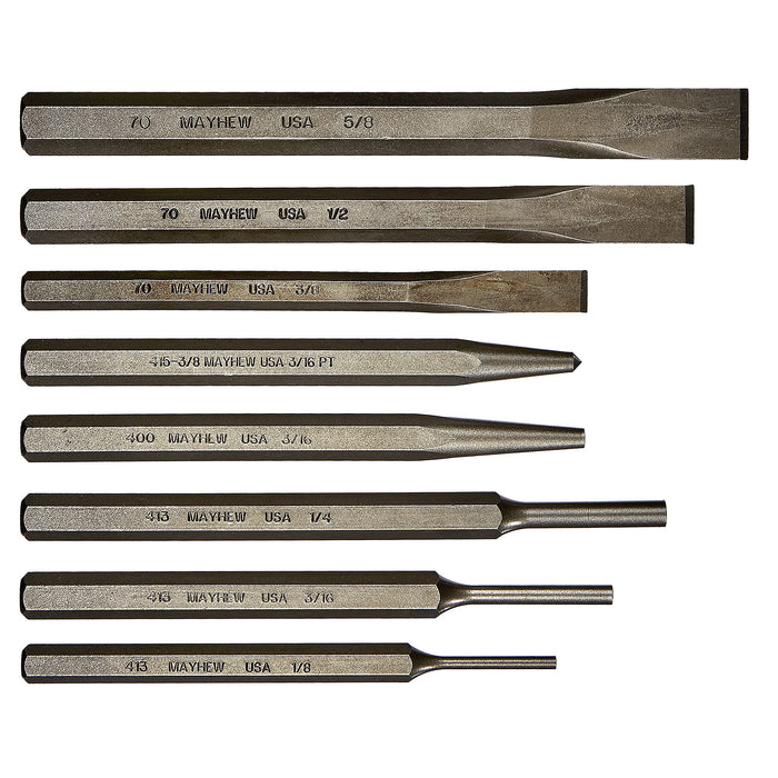 Mayhew Tools 61025 Punch and Chisel Set, Blast Finish, 8-Piece