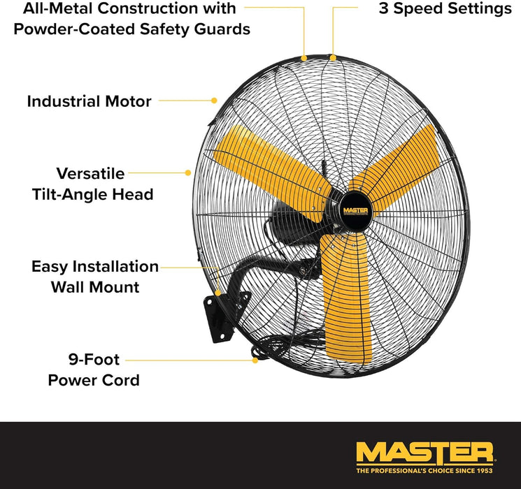 Master MAC-24W 24 Inch Industrial High Velocity Wall Mount Fan for Commercial, Shop or Garage, All Steel Construction