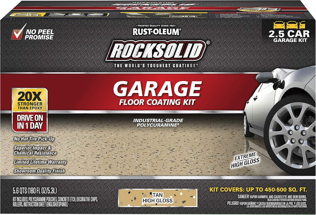 Rust-Oleum 293515 RockSolid Polycuramine Garage Floor Coating, 2.5 Car Kit, High Gloss Tan