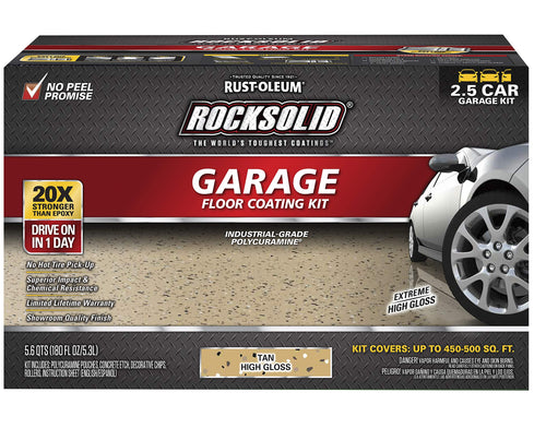 Rust-Oleum 293515 RockSolid Polycuramine Garage Floor Coating, 2.5 Car Kit, High Gloss Tan