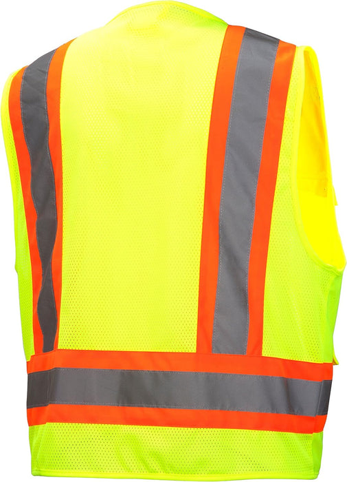 Pyramex Class 2 Surveyor's Safety Vest with 6 Pockets, Hi-Vis Lime, 4XL