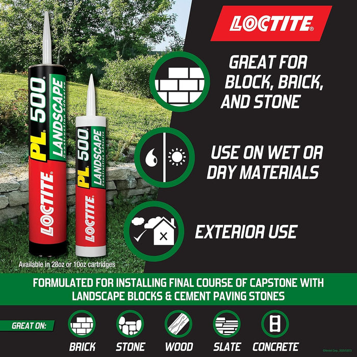 Loctite PL 500 Landscape Block & Stone Construction Adhesive, 10 fl oz Cartridge (Pack of 12)