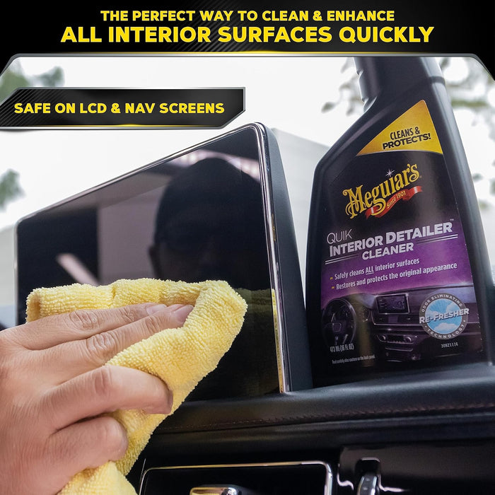 Meguiar's G13616 Quik Interior Detailer, This Non-Greasy Formula Cleans and Protects All Interior Surfaces, Easy Cleaning and Interior Detailer, 16 Oz Spray