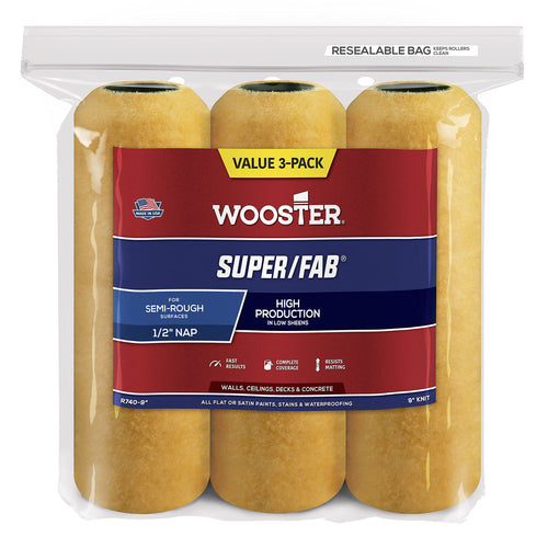 Wooster Brush R740-9 Super/Fab Roller, 1/2-Inch Nap, 3-Pack, 9-Inch