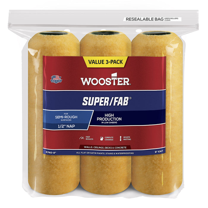 Wooster Brush R740-9 Super/Fab Roller, 1/2-Inch Nap, 3-Pack, 9-Inch