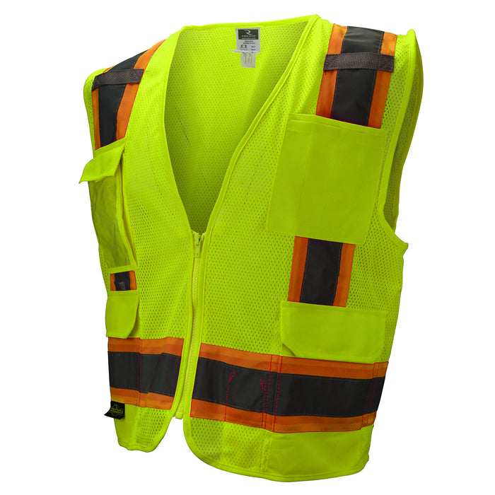 Radians SV6-2ZGM-L Two Tone Class 2 Surveyor Polyester All Mesh Vests with Contrasting Trim, Green, Large