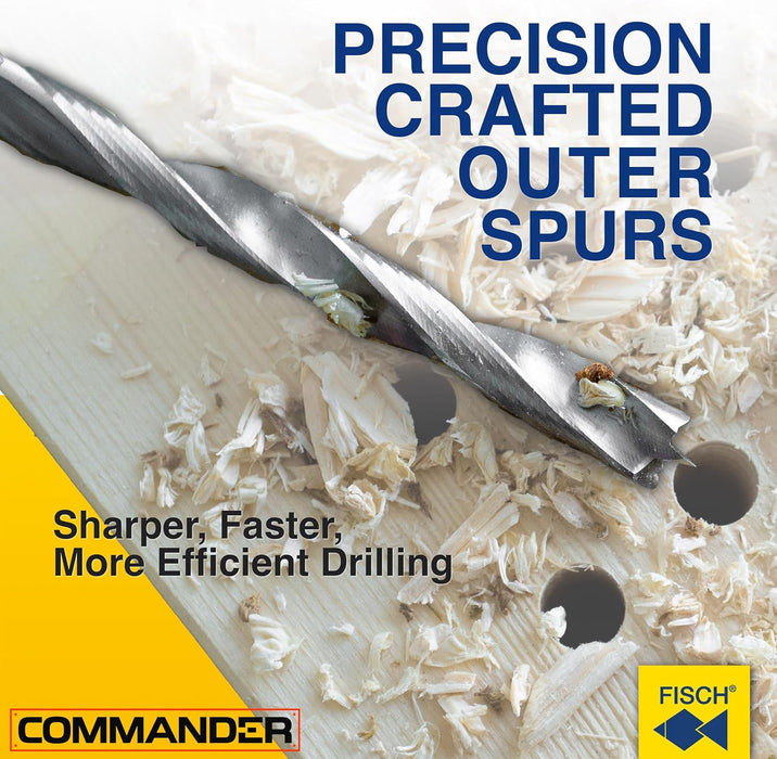 Fisch Brad Point Drill Bits (8mm x 117mm) - Premium Drill Bits for Soft, Hard, Veneered and Laminated Wood, MDF and Acrylic Glass - Beveled Edge for Fast, Easy Cutting - FSF-004035 - Made in Austria