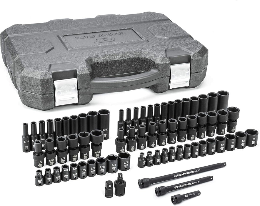 GEARWRENCH 71 Piece 1/4" Drive 6 Point Standard & Deep Universal Impact SAE/Metric Socket Set | 84903