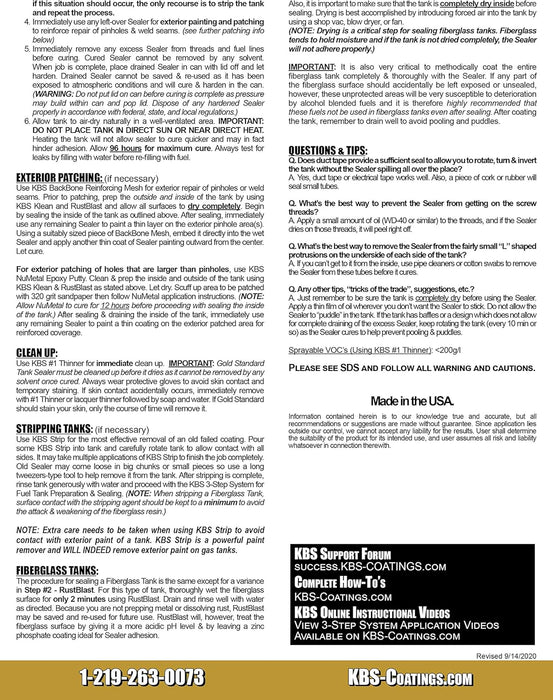 KBS Coatings 5500 Gold Standard Tank Sealer - 1 Gallon