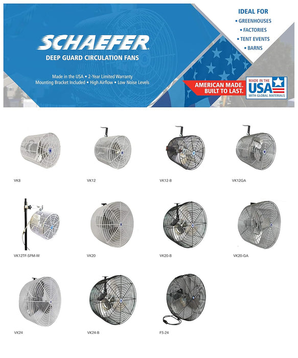 Schaefer VK20-B VersaKool Air Circulator Fan & Aluminum Blade, Ceiling Wall Mount Greenhouse Fan, 5470 CFM, 1/3 hp, Energy-Efficient Commercial use for Patio, Garage, Industrial & Workshop (Black)
