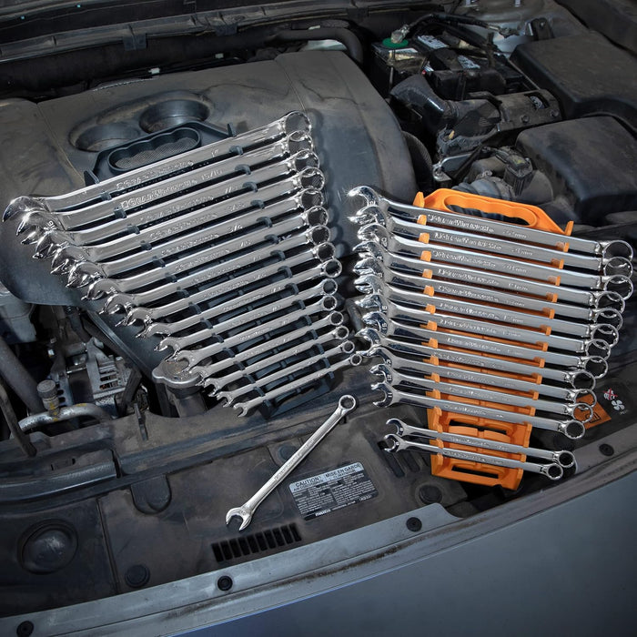 GEARWRENCH 30 Piece 12 Point Long Pattern Combination SAE/Metric Wrench Set with Wrench Racks (1/4-1 in., 8-22 mm) - 81937