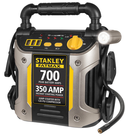 Stanley FATMAX J7CS Portable Power Station Jump Starter 700 Peak Amp Battery Booster, 120 PSI Air Compressor, 3.1A USB Ports, Battery Clamps