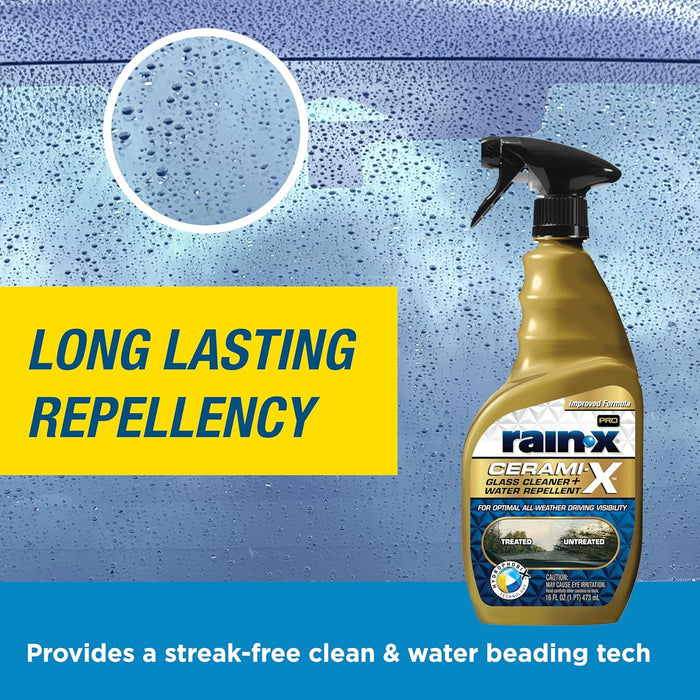 Rain-X 630178 Cerami-X Glass Cleaner + Water Repellent, Cleaning Effectively While Remaining Streak Free, Protecting Against Contaminants and Stains 16 Fl Oz (Pack of 1)