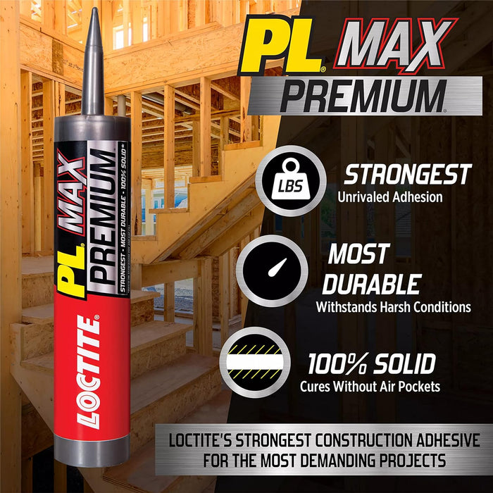 Loctite PL Premium Max Construction Adhesive, 9 fl oz Cartridge, Versatile Construction Glue for Wood, Concrete, Stone & More (Pack of 1)