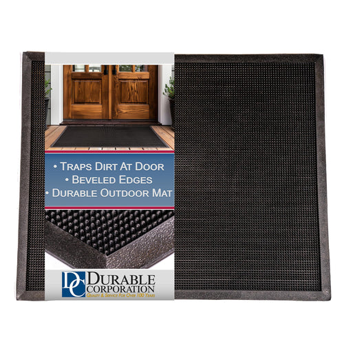 Durable Corporation 396S1624BK Heavy Duty Rubber Fingertip Entrance Mat for Outdoor Areas, 16" Width x 24" Length x 5/8" Thickness, Black