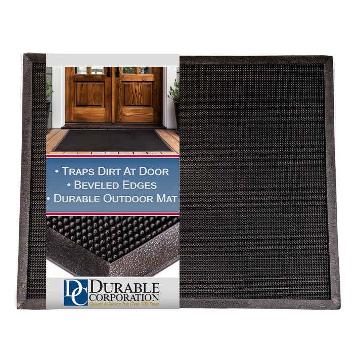 Durable Corporation 396S1624BK Heavy Duty Rubber Fingertip Entrance Mat for Outdoor Areas, 16" Width x 24" Length x 5/8" Thickness, Black