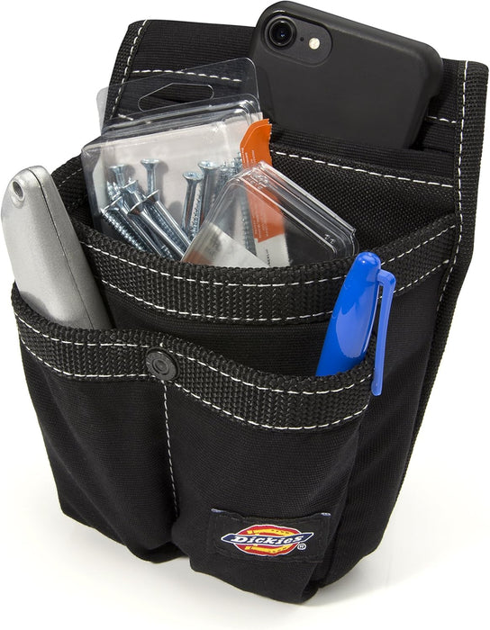 Dickies 57059 Storage Pouch for Tool and Work Belts, 4 Pockets, Cushioned Slip Pocket, Durable Canvas, Snap-Back Compatible with 3-inch Belts
