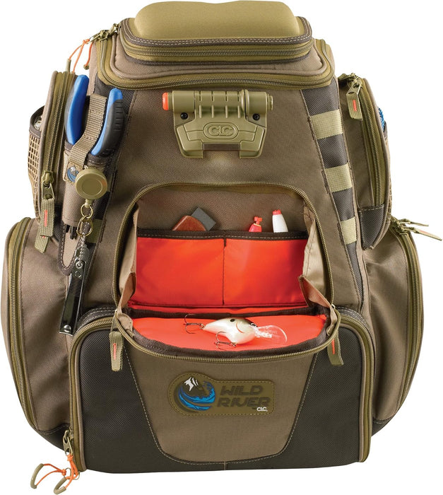 Custom Leathercraft Wild River by CLC WT3604 Tackle Tek Nomad Lighted Backpack & Four PT3600 Trays, Orange, Sand