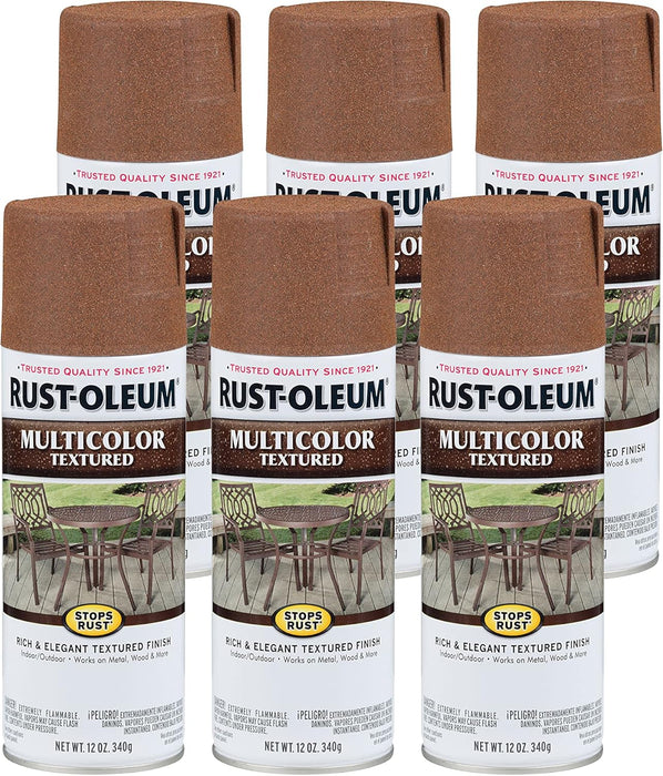 Rust-Oleum 239122 Stops Rust Multi-Color Textured Spray Paint, 12 oz, Rustic Umber (Pack of 6)