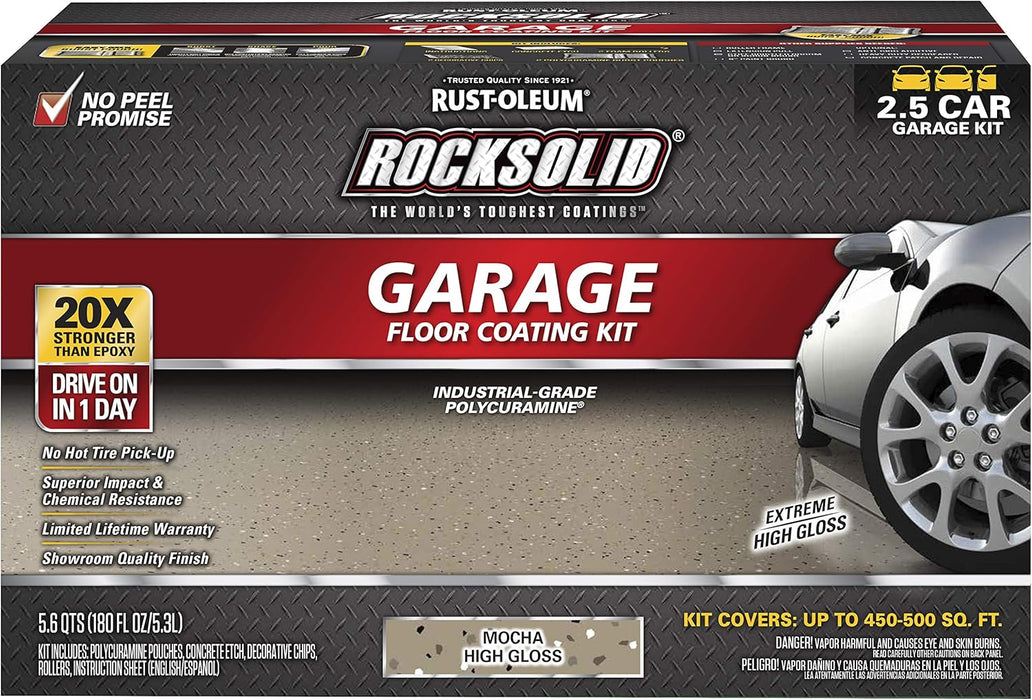 Rust-Oleum 293517 RockSolid Polycuramine Garage Floor Coating, 2.5 Car Kit, High Gloss Mocha