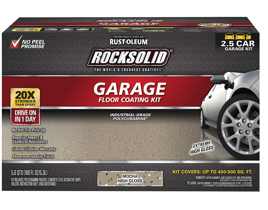 Rust-Oleum 293517 RockSolid Polycuramine Garage Floor Coating, 2.5 Car Kit, High Gloss Mocha