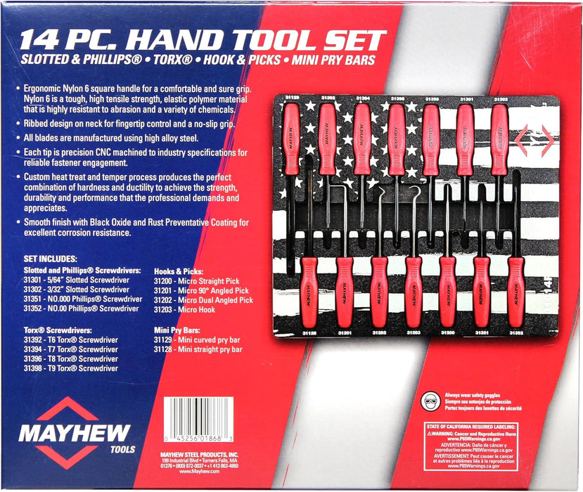 Mayhew Tools 31014F Micro Screwdriver, 14-Piece Set, Red, Hand Tool Set