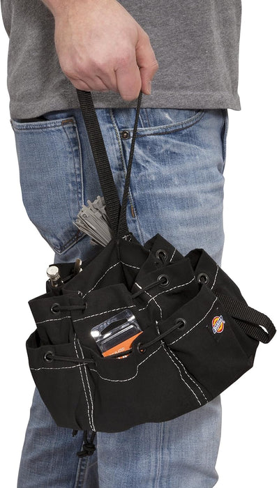 Dickies 57058 12-Pocket Drawstring Work/Tool Bag, Heavy-Duty Drawstrings for Quick-Closure, Snap-Secured Tape Strap, Durable Canvas Construction, Black