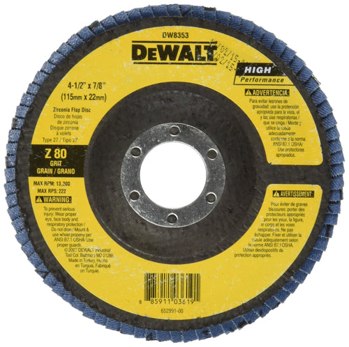 DEWALT DW8353 4-1/2-Inch by 7/8-Inch 80G Type 27 Flap Disc
