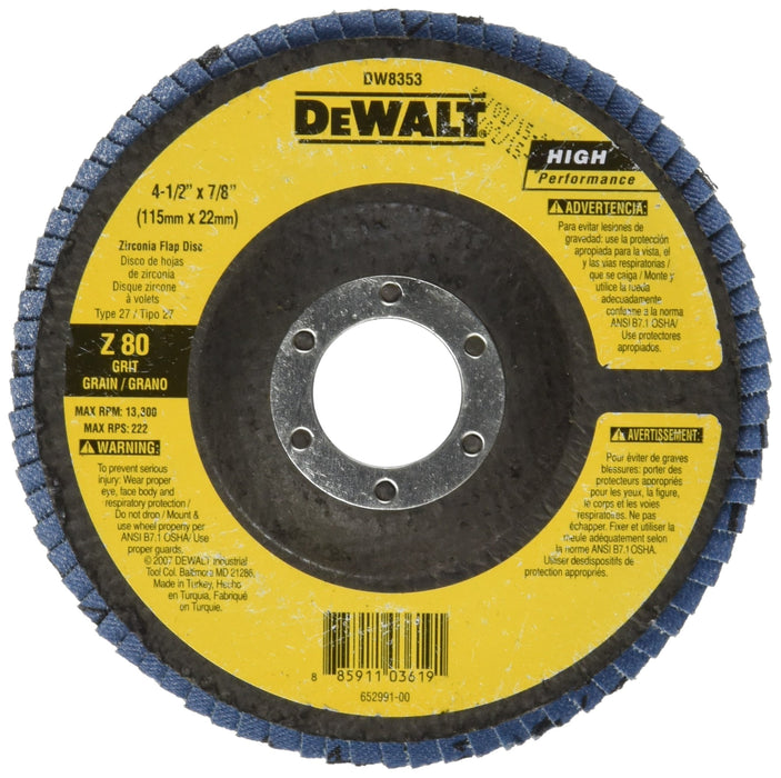 DEWALT DW8353 4-1/2-Inch by 7/8-Inch 80G Type 27 Flap Disc