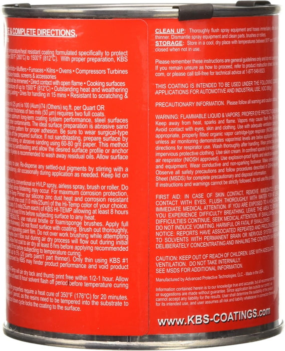 KBS Coatings 65403 Aluminum Xtreme Temperature Coating - 1 Quart