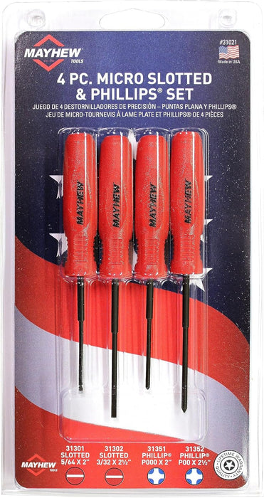 Mayhew Tools (31021) Micro Screwdriver, 4-Piece Set, Red Slotted & Phillips