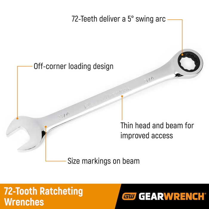 GEARWRENCH 9416 16 Piece Ratcheting Combination Wrench Set with Tray - Metric